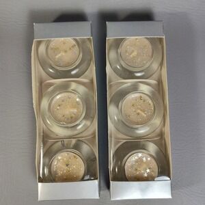 Pier 1 Imports Tea Light Glass Candle Holders Set Of 6 Vanilla Stars Glitter NEW